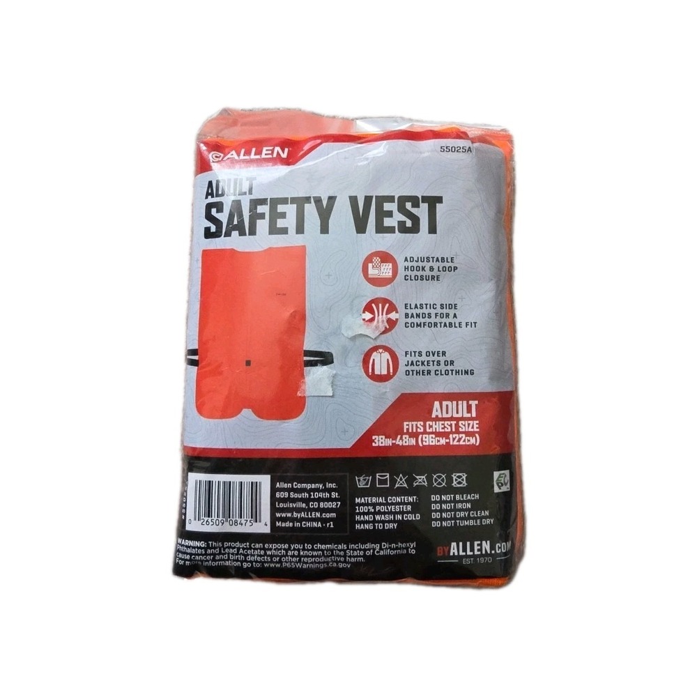 Allen Adult Safety Vest Hunting‎ Work Blaze Orange 38"/48" Chest New Mfg. Pack!